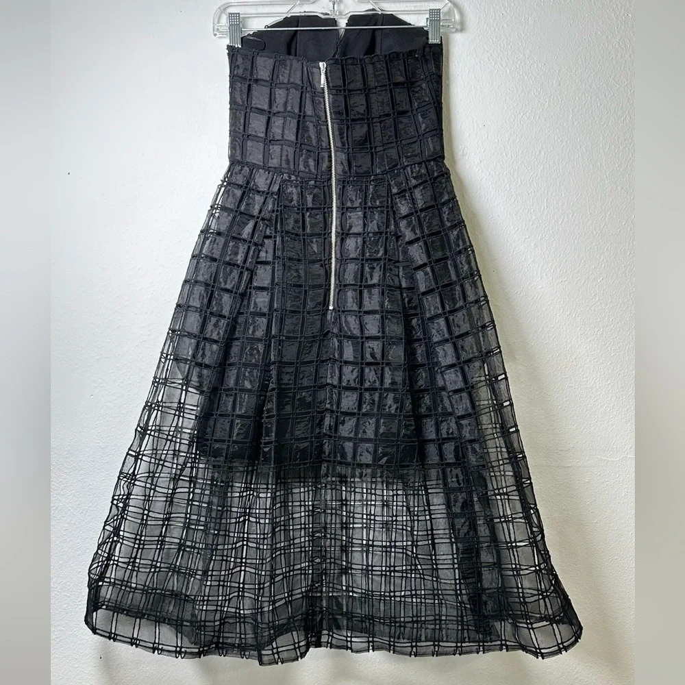 NICHOLAS  Holiday Window Lace Bustier Black Strapless Mesh Dress With Pockets - Picture 5 of 16